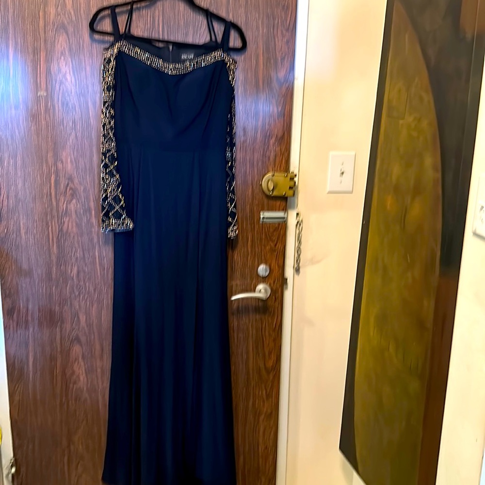 Navy Blue gold beaded sleeves